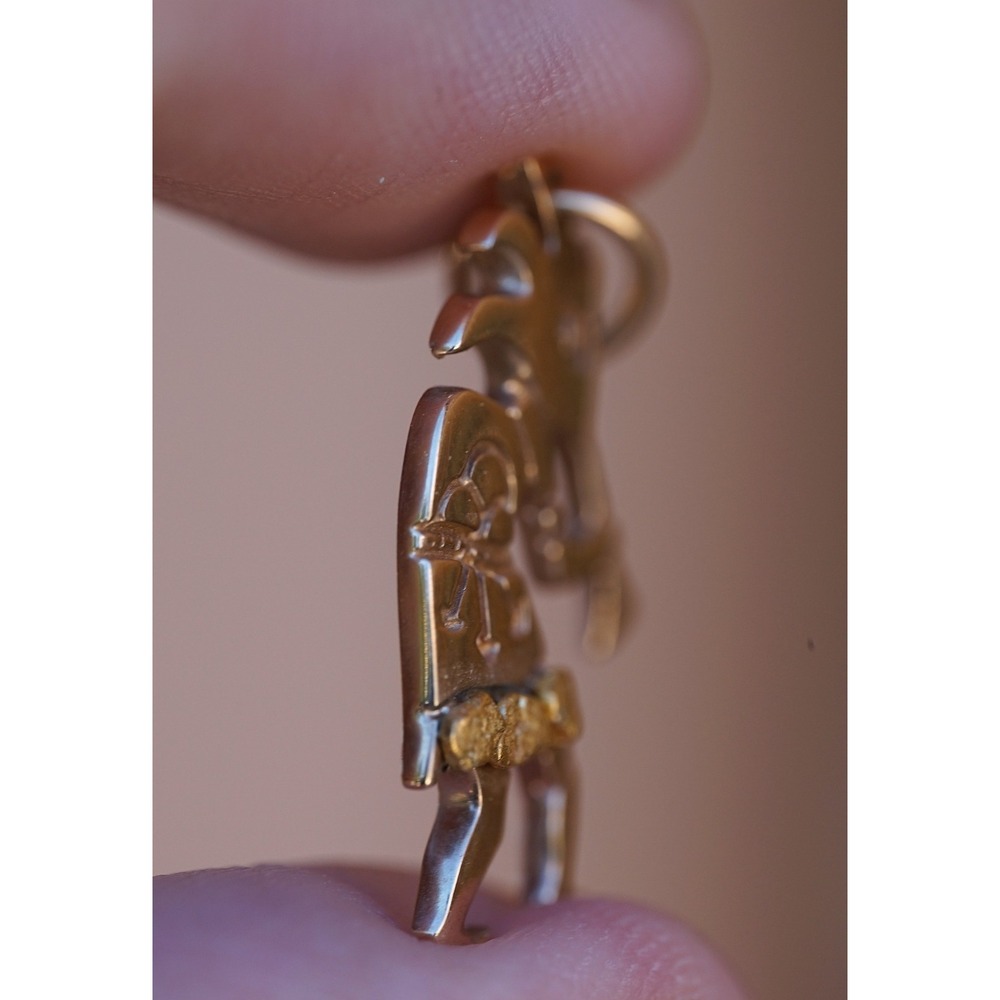 Lee Epperson LEE Cherokee 14k Solid Yellow Gold Nugget Accents Kokopelli Pendant - Picture 5 of 9